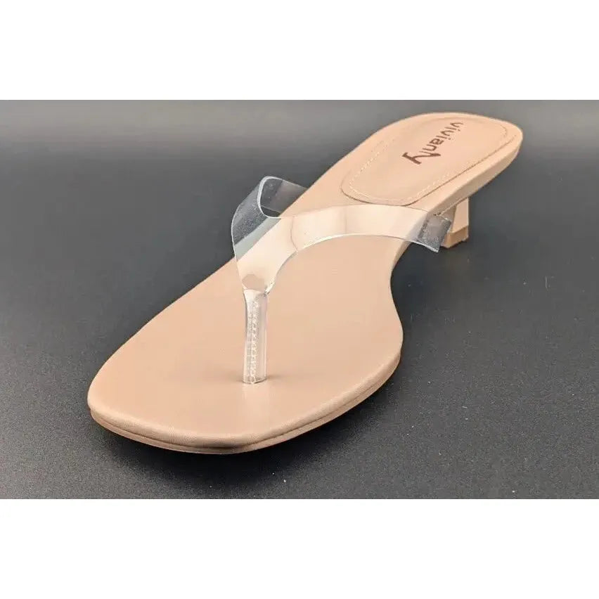vivianly Size 7 Women's Flip-Flop Kitten Heel Sandals Backless Stiletto Clear/Nude - SoleComfort.shoes