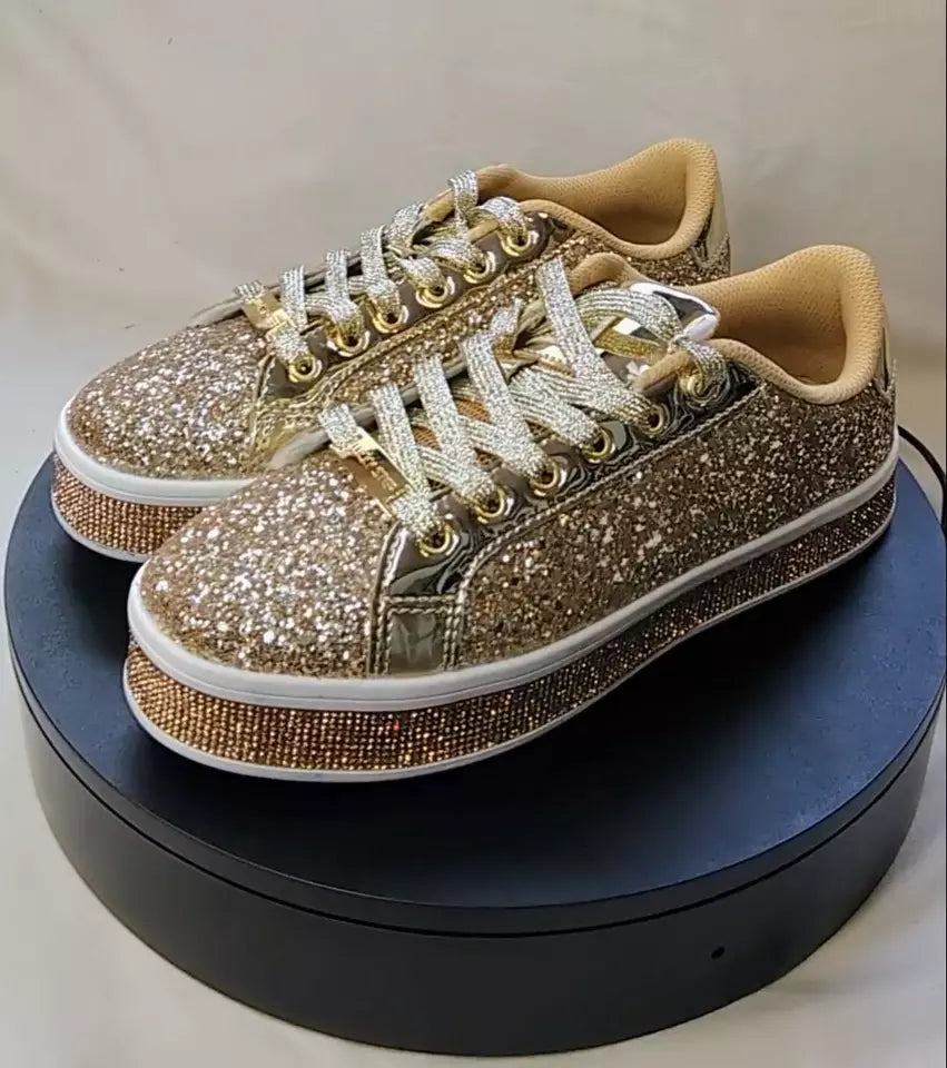 LUCKY STEP Size 8 Glitter Sneakers Lace up Fashion Sneakers Sparkly Shoes for Women