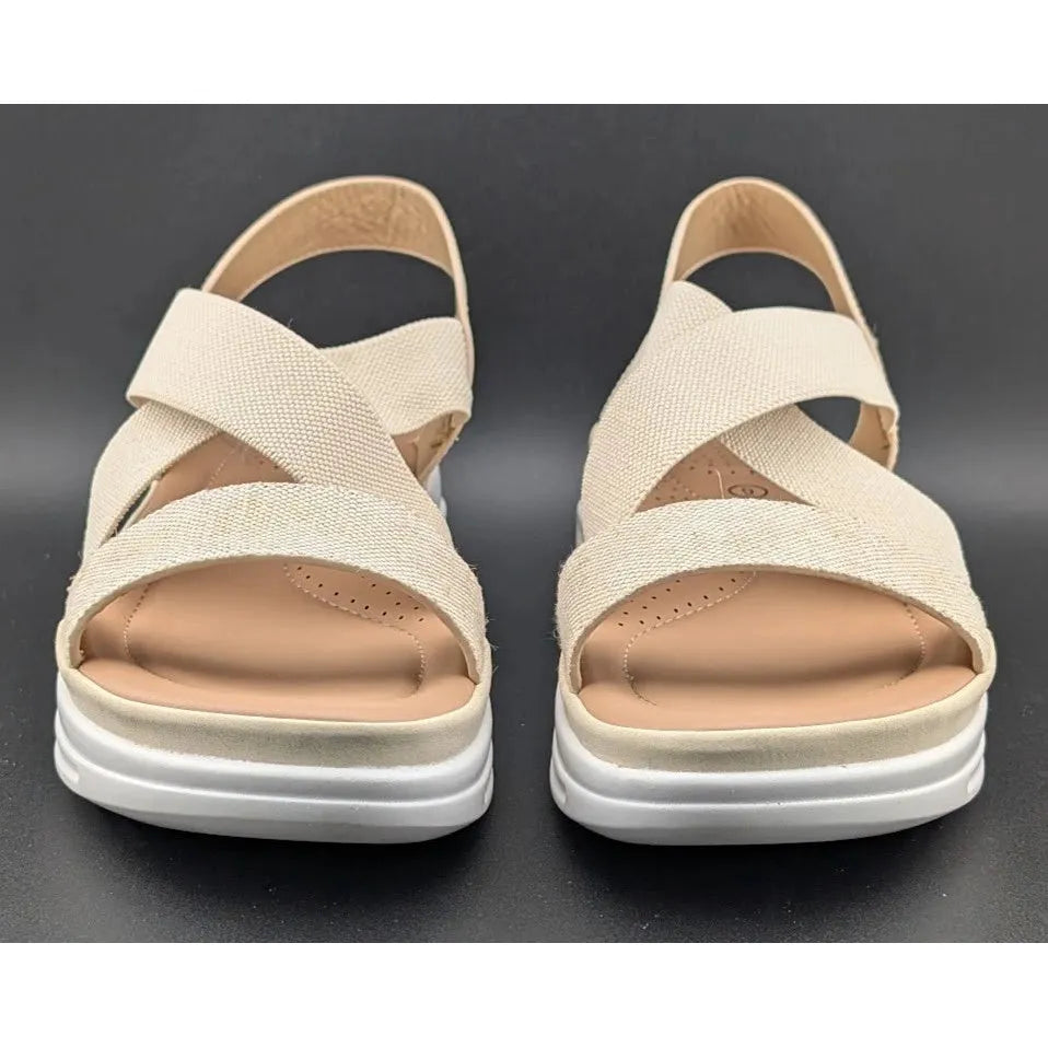 mysoft Sz 9 Women's Walking Sandals Air Cushion Slingback Natural (Tan) Elastic Platform Shoes SoleComfort.shoes