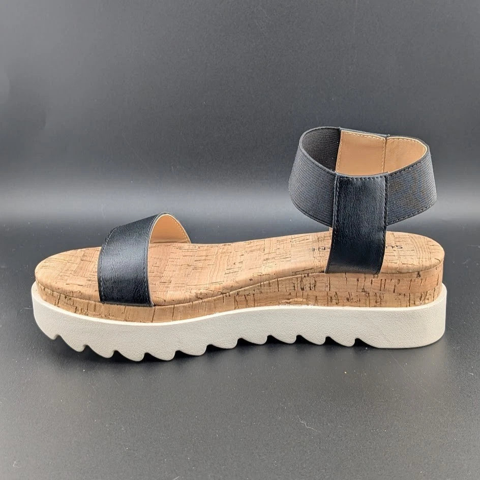 Womens Size 8 Sun Stone Melanyy Espadrille Ankle Strap Platform Sandal Black SoleComfort.shoes