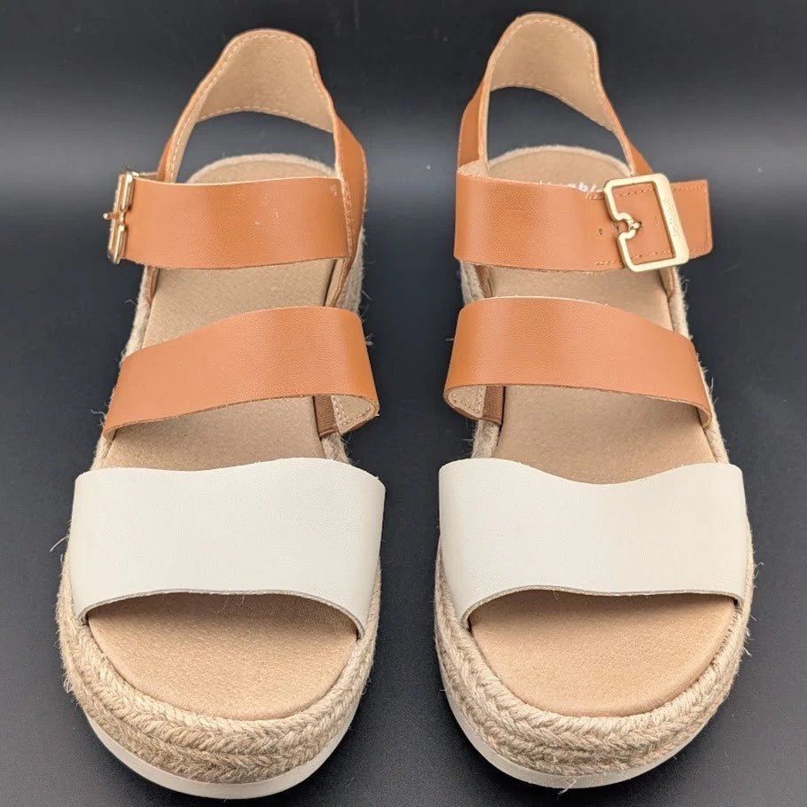 Dr. Scholl's Women Size 7 Once Twice Espadrille Wedge Sandal Tan Platform Shoe SoleComfort.shoes