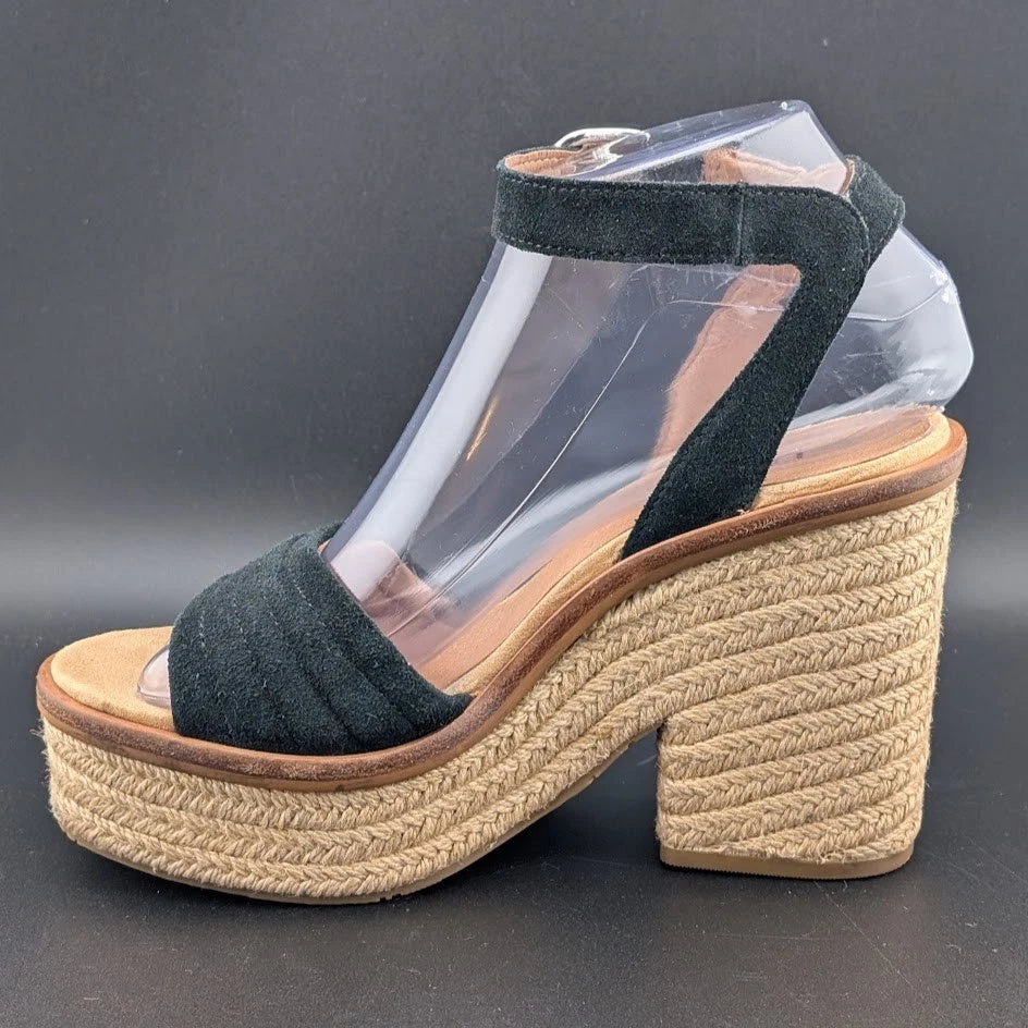 UGG Women's Size 6.5 Laynce Wedge Heel Sandal Black Reconditioned SoleComfort.shoes