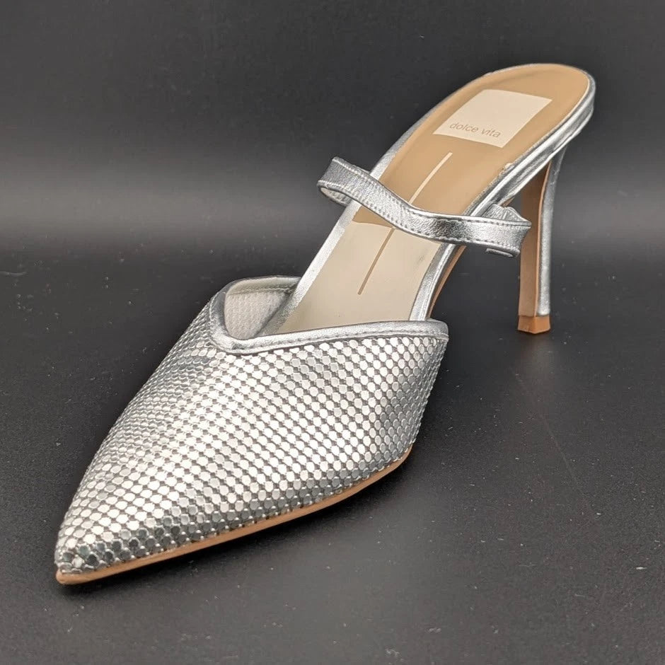 New Women's 8.5 Dolce Vita Kanika Silver Dot Leather Pointed Toe Pump NWOB SoleComfort.shoes
