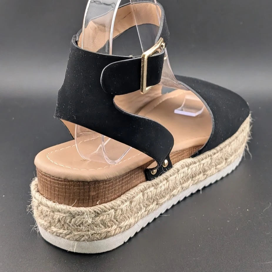 Women's Size 8 Dream Pairs 1-Strap Espadrille Ankle Strap Platform Sandal Black SoleComfort.shoes