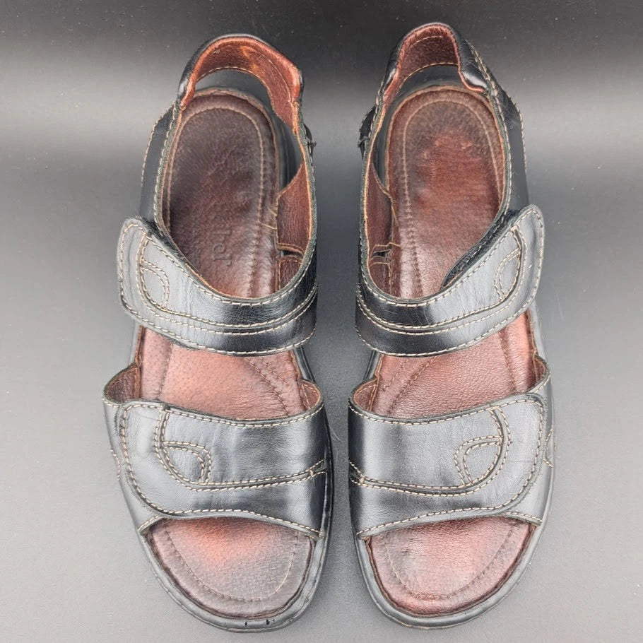 Josef Seibel Sandals Womens 38 Debra Slingback Strappy Black Leather Open Casual Josef Seibel