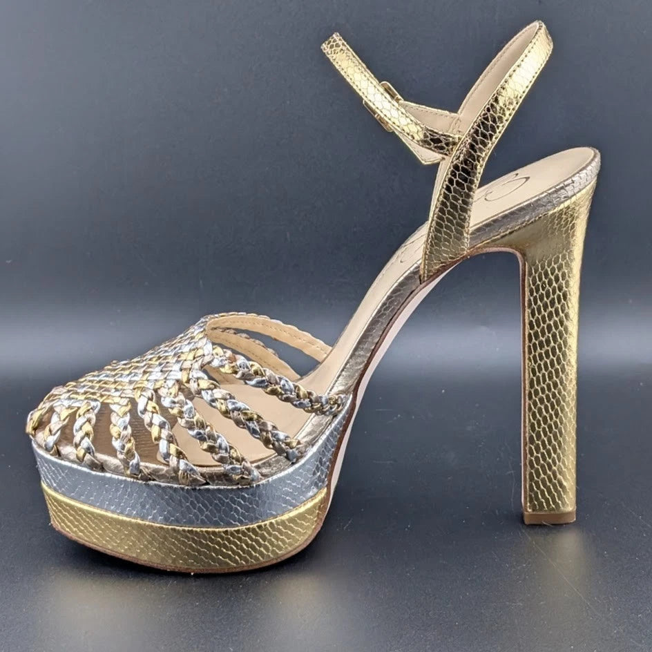 Woman's Size 9.5 Dress Shoes Jessica Simpson Inaia Platform Gold /Silver SoleComfort.shoes