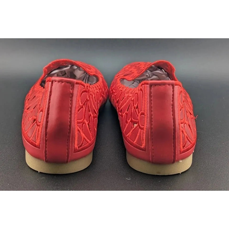 HEAWISH Women's Size 9 Slip On Floral Ballet Round Toe Dress Shoes Flats in Red SoleComfort.shoes