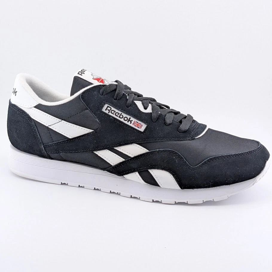 Reebok Mens Size 12 Classic Nylon Black/White Running Shoe FV1592 SoleComfort.shoes