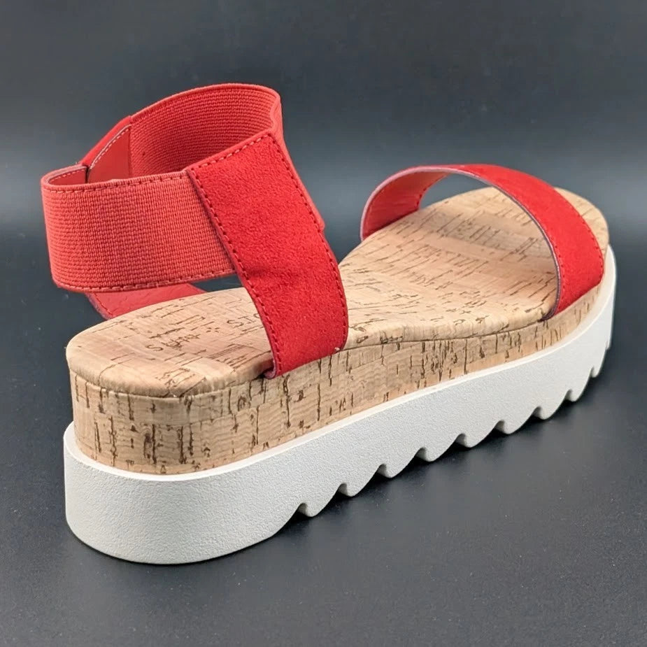 NIB Sun + Stone Women’s Red/White Cork Slip On Strappy Platform Sandal Open Toe Sun & Stone