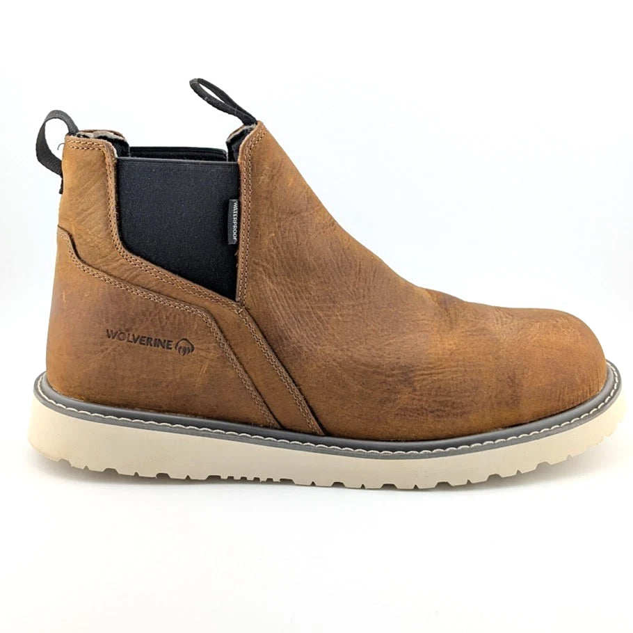 Mens 13XW Wolverine Trade Wedge Rome Steel-Toe Waterproof Work Boot Brown SoleComfort.shoes