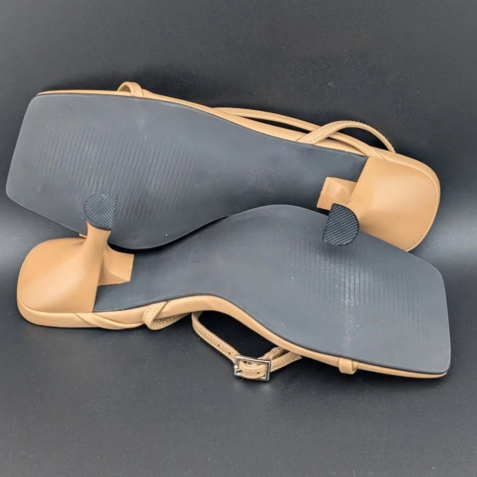 Women Size 7 Comfort Thong Sandals w/ Ankle Wrap Strap Square Toe 3" Heel SoleComfort.shoes