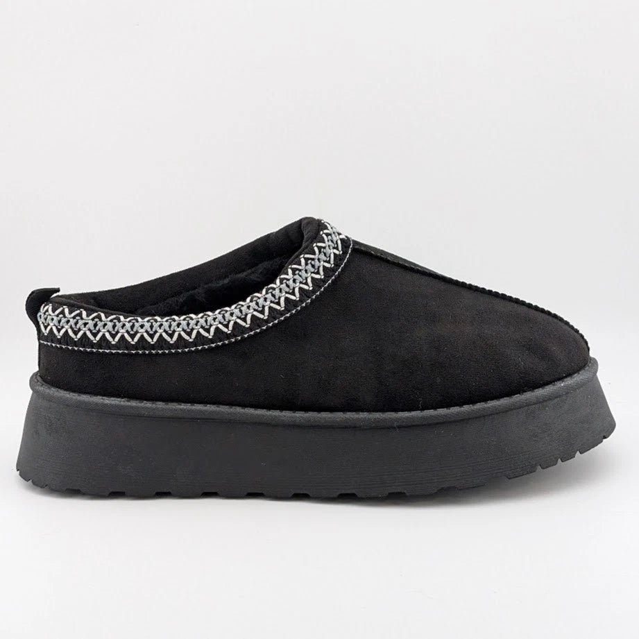 Samilor Size 10 Black Faux Fur Textile Suede Platform Booties embroidered collar SoleComfort.shoes
