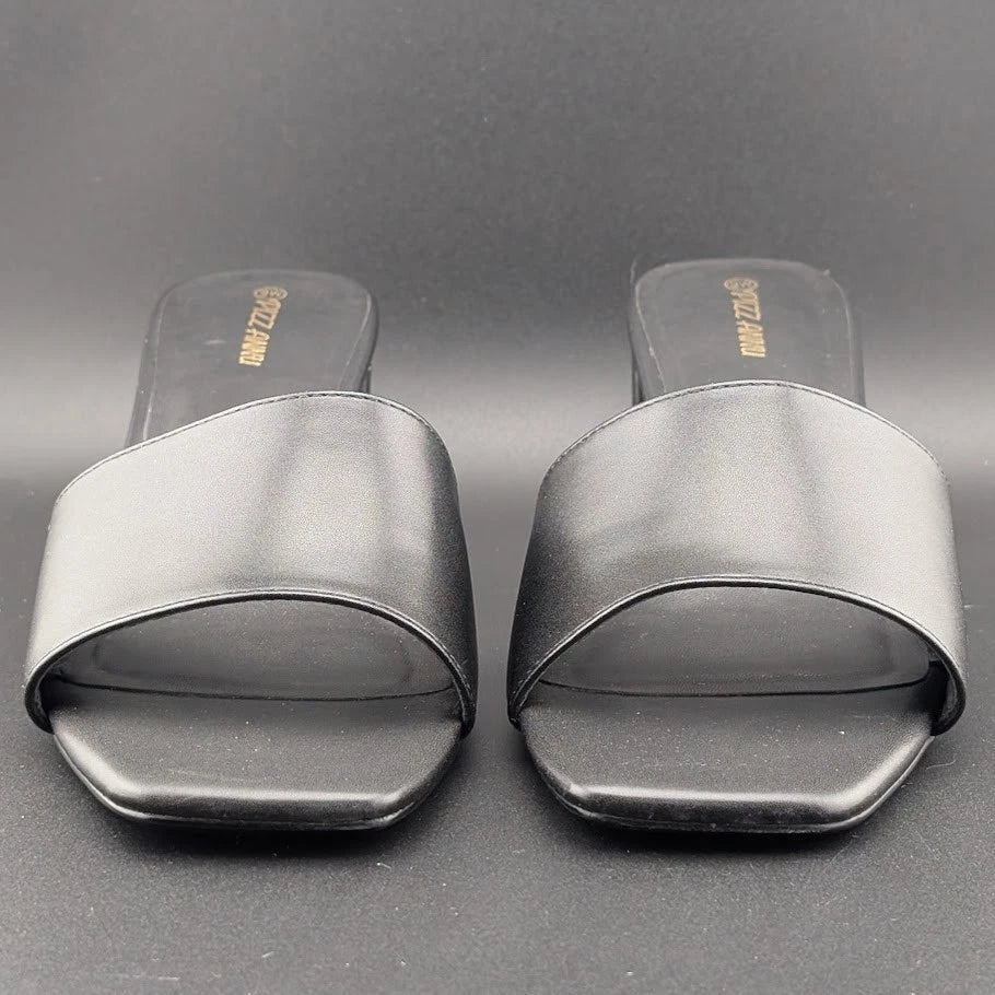 PIZZ ANNU Women's Size 9 Wide Chunky Block Heels Slip-on Mule Heels, Black SoleComfort.shoes