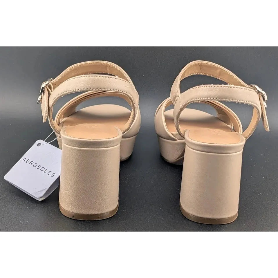 AEROSOLES Women's Cosmos Crisscross Buckle Sandals Sz 6M Beige Bisque Leather SoleComfort.shoes
