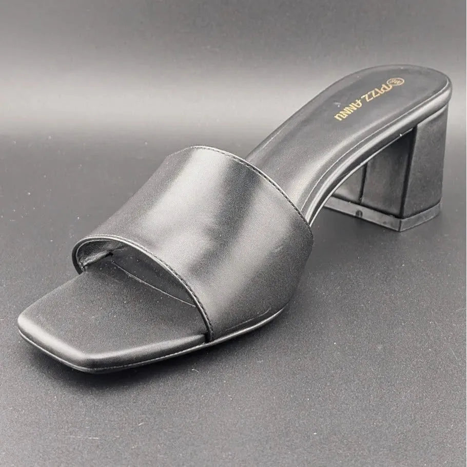 PIZZ ANNU Women's Size 9 Wide Chunky Block Heels Slip-on Mule Heels, Black SoleComfort.shoes