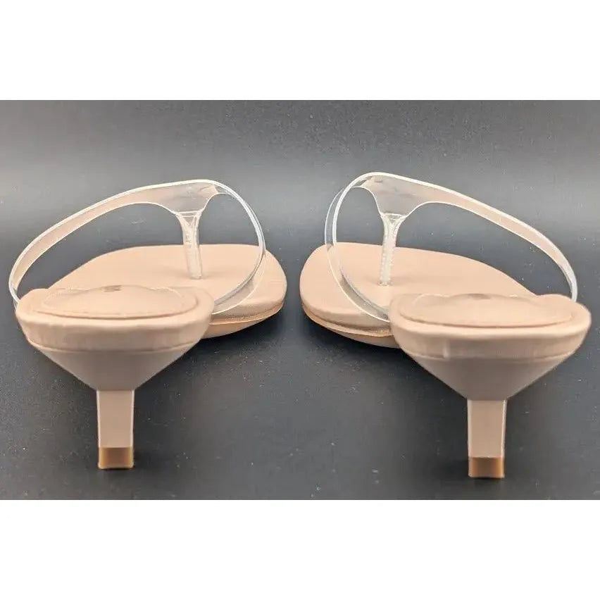 vivianly Size 7 Women's Flip-Flop Kitten Heel Sandals Backless Stiletto Clear/Nude - SoleComfort.shoes