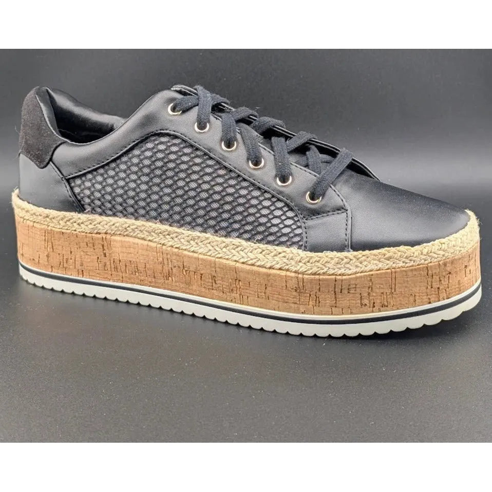 JLO Jennifer Lopez Shoes Womens Laurn Espadrille Sneaker Black Faux Leather SoleComfort.shoes