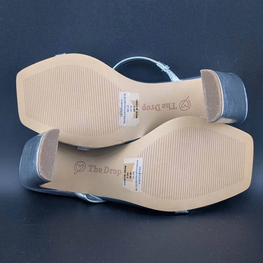 The Drop Size 8 Avery Women"s 3.5" Chunky Heel Toffee Brown Square Toe Slide Sandals The Drop