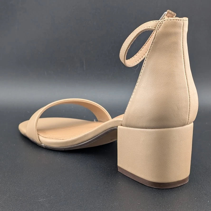 Women's Sz 7 Ankle Strap Heeled Sandals Open Round Toe Strappy Mid Block Heels SoleComfort.shoes