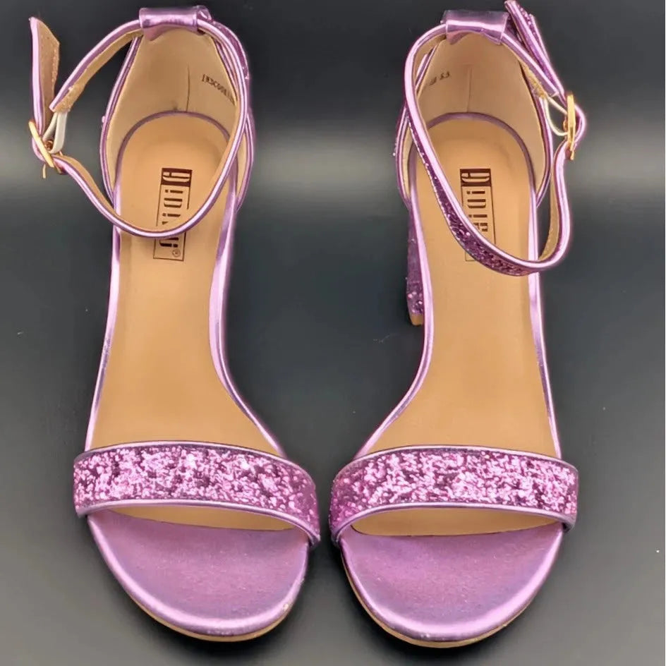 Women Sz 5.5 Wedding Party Heel Glitter Pagent Sandals Low Heel Open Toe Dress SoleComfort.shoes