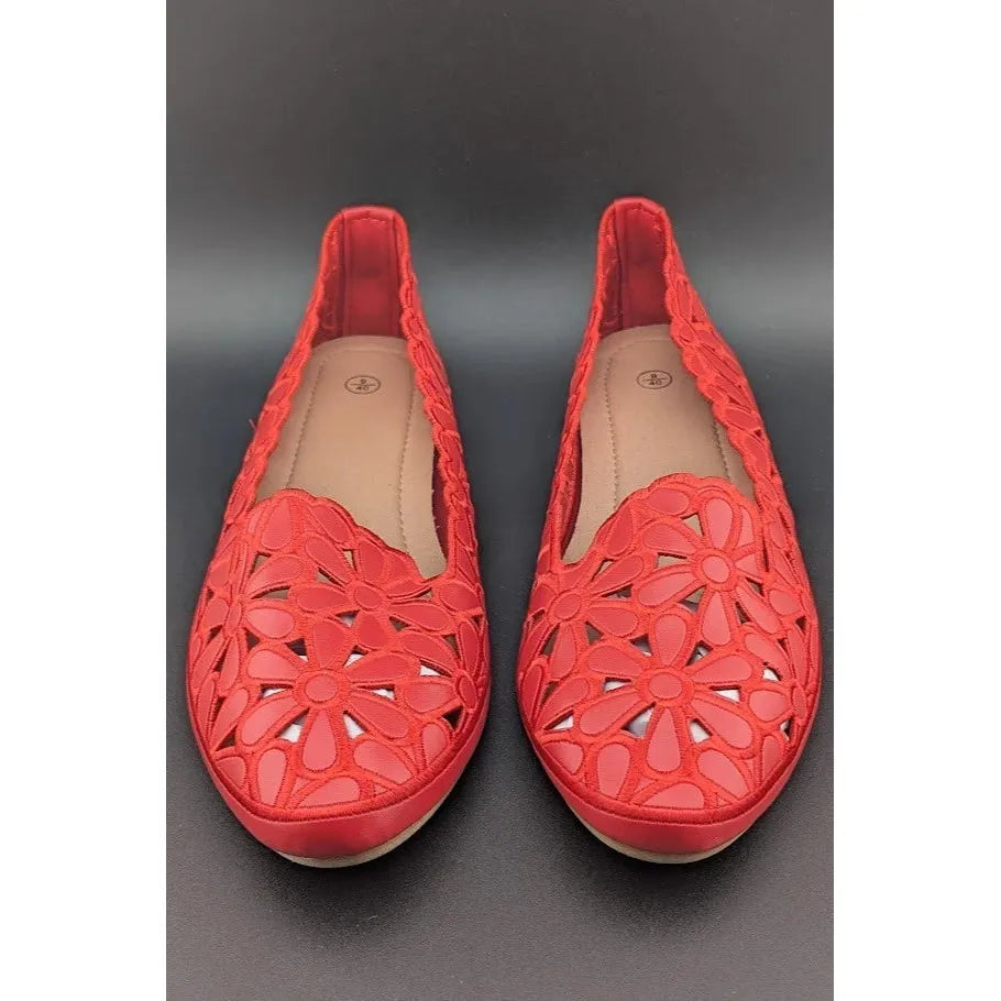 HEAWISH Women's Size 9 Slip On Floral Ballet Round Toe Dress Shoes Flats in Red SoleComfort.shoes