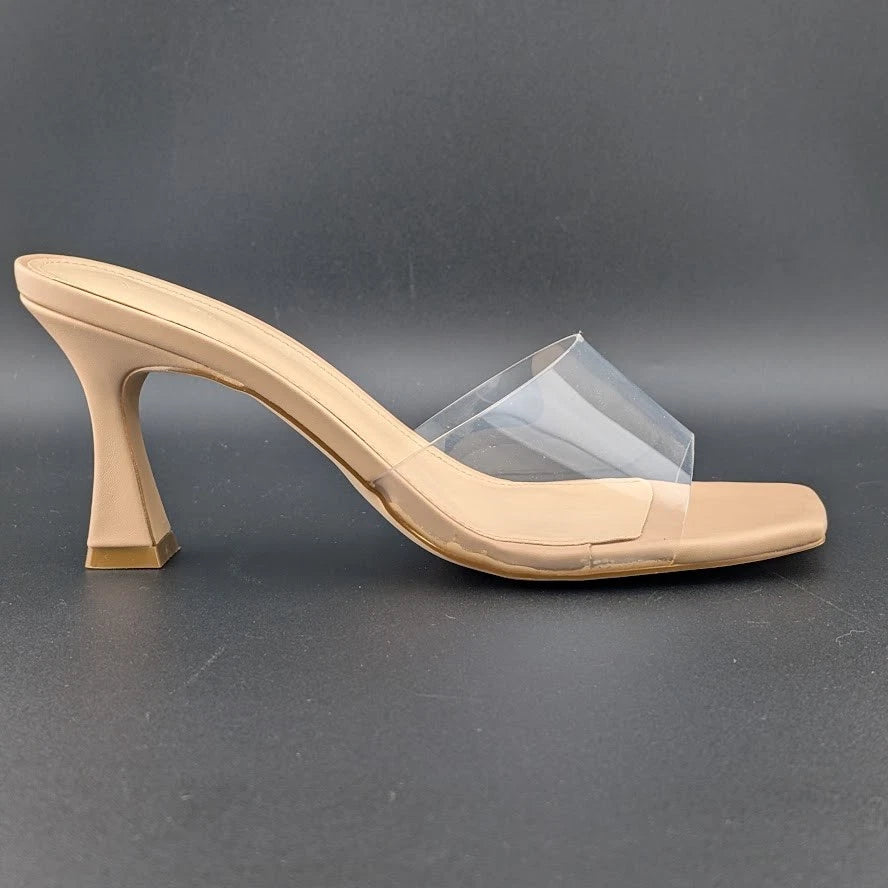 Women Size 7.5 Square Open Toe Low Kitten Heel Sandals Slip On Mule Slide SoleComfort.shoes