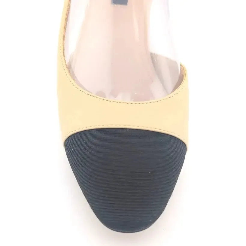 Adrizzlein Women 7M Slingback Low Pumps Closed Round Toe Two Toned Casual Shoe - SoleComfort.shoes