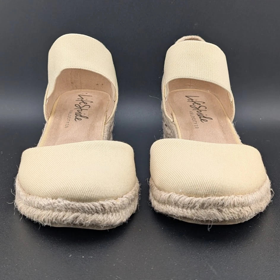 LifeStride Size 6 Wide Kaylee Espadrille Wedge Sandal Butter Denim SoleComfort.shoes