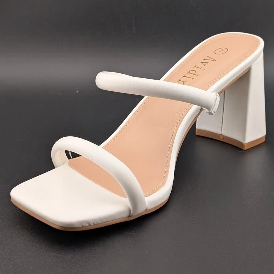 New Adidirk Women's Sz 7 3-in Chunky Heel Strappy Slide Sandals w/ Square Toe SoleComfort.shoes