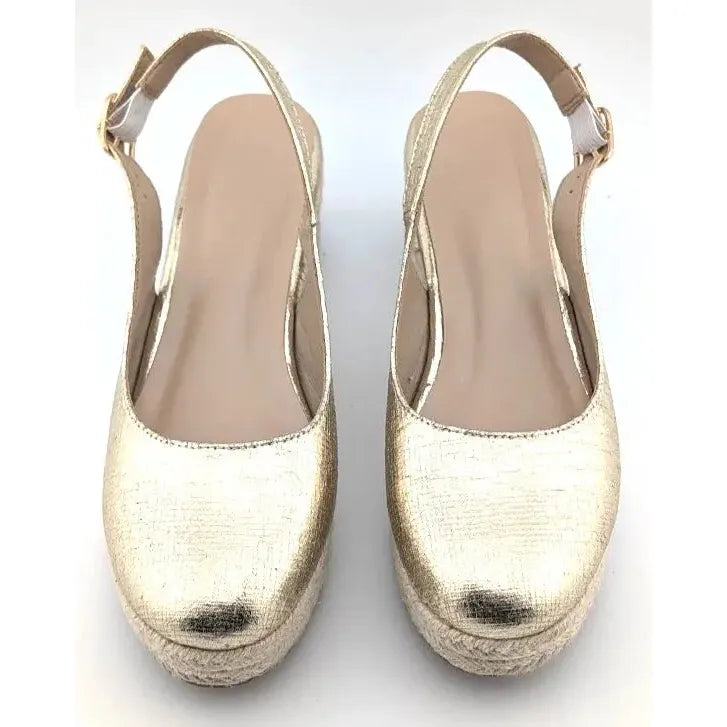Womens Gold Closed-Toe Espadrilles | Slingback Wedge Platform Sandals EU 37 US 6 Unbranded