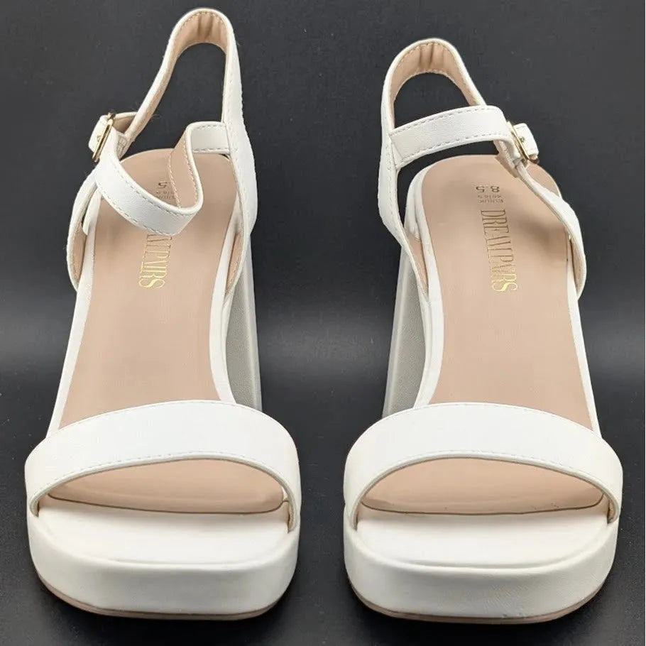 Women Sz 8.5 Block Chunky Platform High Heels Open Toe GISELLE Fashion Sandals SoleComfort.shoes