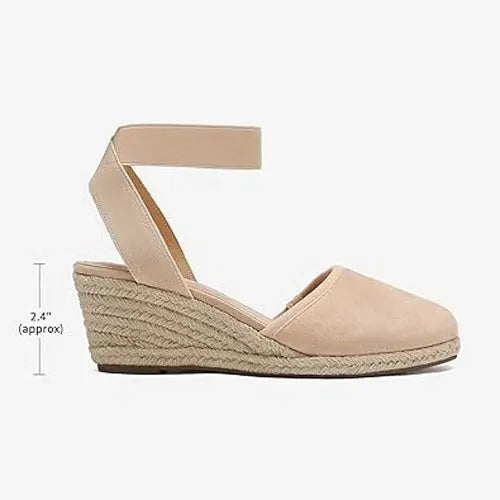 Dream Pairs Sandals | Womens 5.5 "Amanda" Espadrille Beige Cotton | 2.4" Wedge Dream Pairs