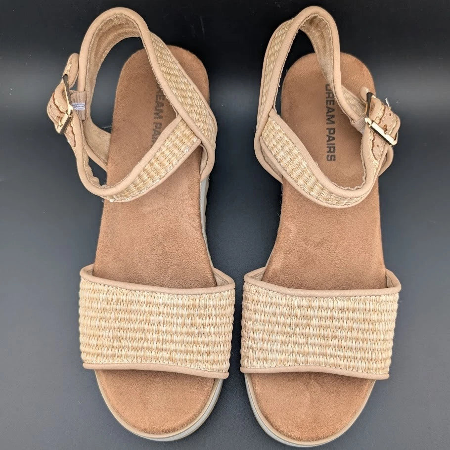 Pre-owned Women's Size 10 Dream Pairs 1-Strap Espadrille Ankle Strap Platform Sandal Wheat SoleComfort.shoes