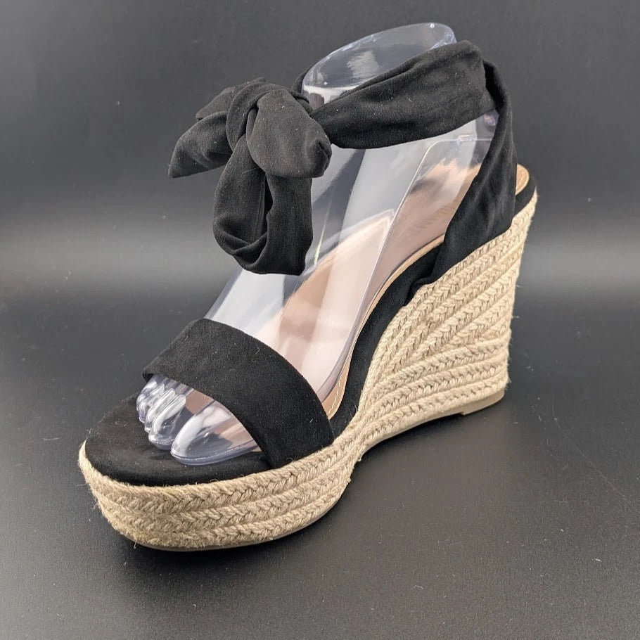 DREAM PAIRS Womens Sz 8.5 Open Toe Espadrille Wedge Tie Lace Up Ankle Platforms. SoleComfort.shoes