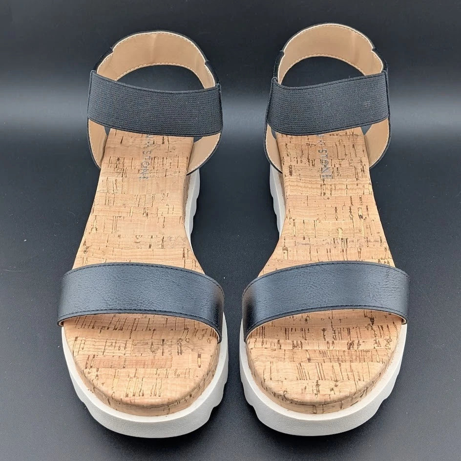 Womens Size 8 Sun Stone Melanyy Espadrille Ankle Strap Platform Sandal Black SoleComfort.shoes