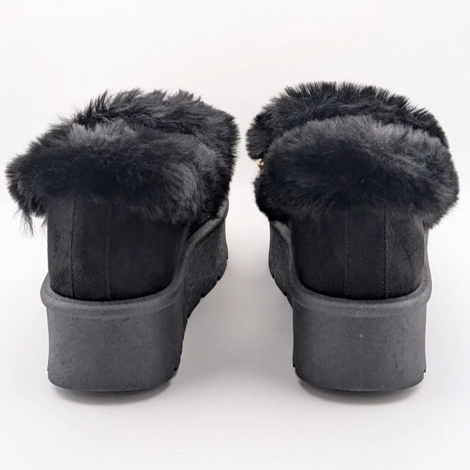 Carlkarida Size 7 Black Faux Fur Textile Suede Booties w/ Charm Bracelet JW2006 SoleComfort.shoes