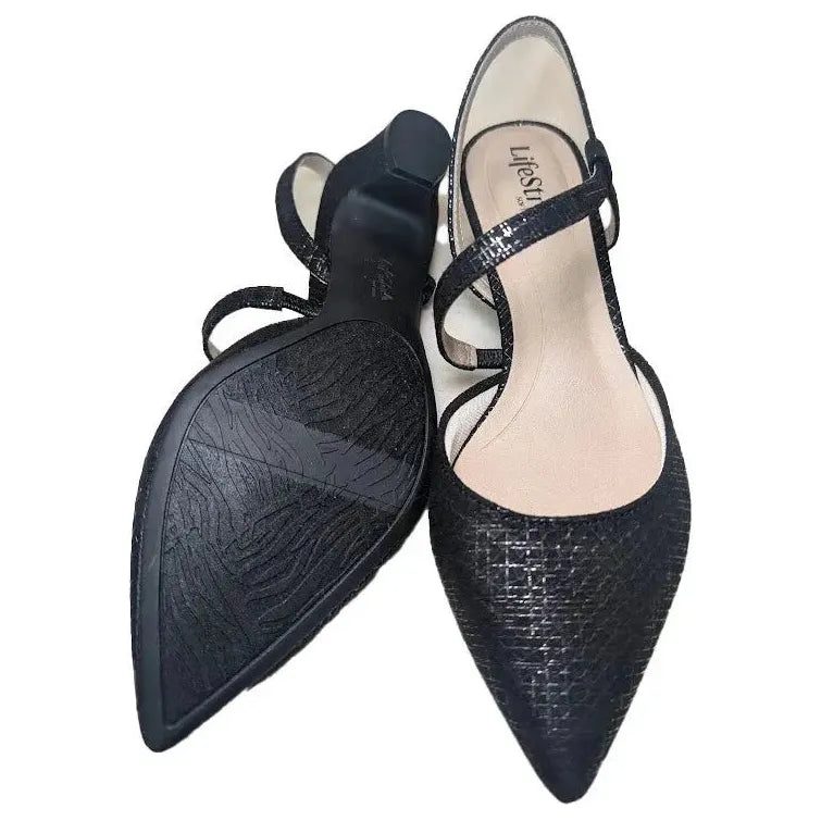 LifeStride Womens Size 7M "Minimalist" Black Slingback Heels Gunmetal Life Stride