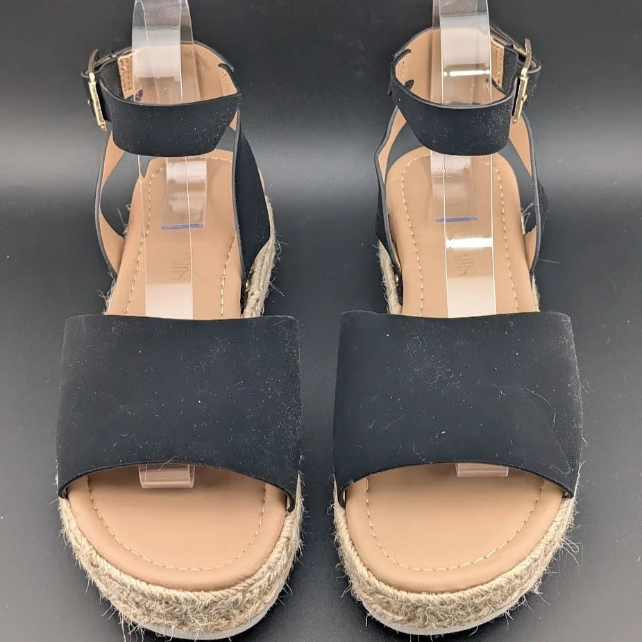 Women's Size 8 Dream Pairs 1-Strap Espadrille Ankle Strap Platform Sandal Black SoleComfort.shoes