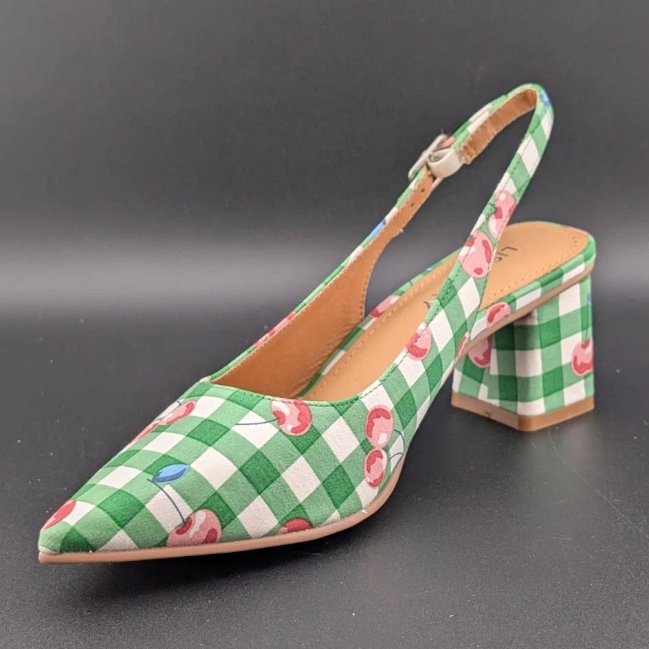 Lisa Vicky Womens 6 Zee Pointed Toe Slingback Pump Green Cherry New In Box SoleComfort.shoes