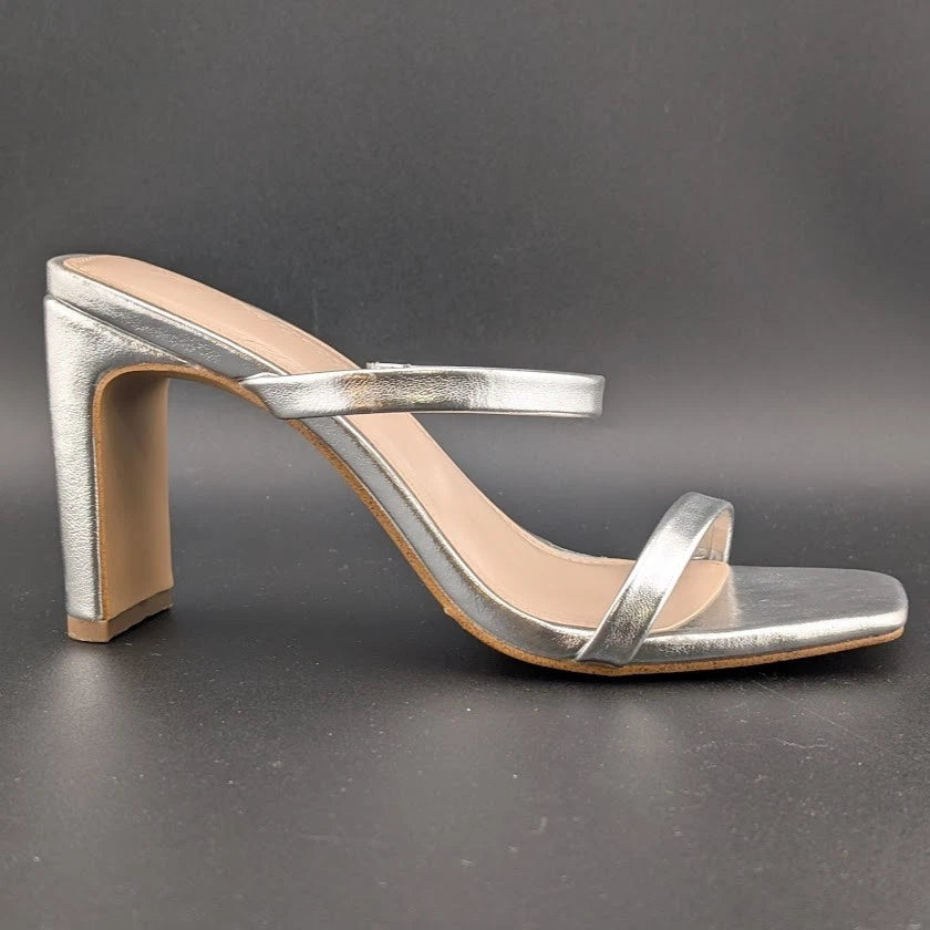 The Drop Size 8 Avery Women"s 3.5" Chunky Heel Toffee Brown Square Toe Slide Sandals The Drop