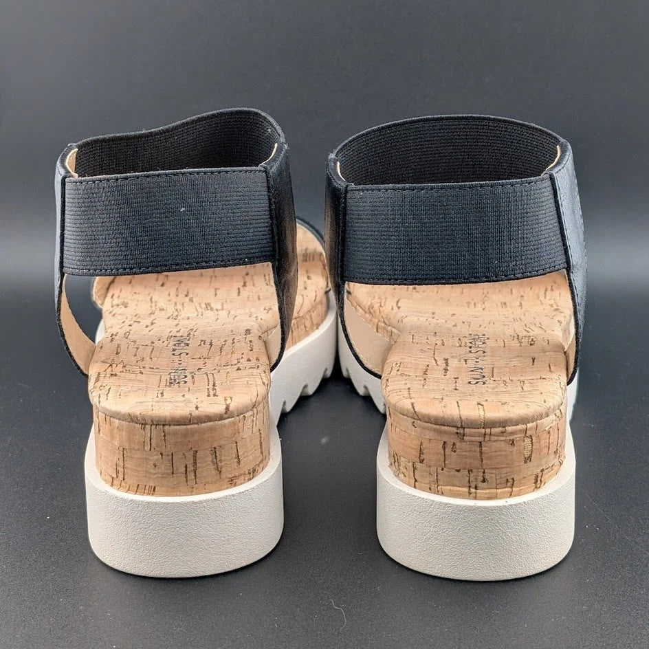 Womens Size 8 Sun Stone Melanyy Espadrille Ankle Strap Platform Sandal Black SoleComfort.shoes