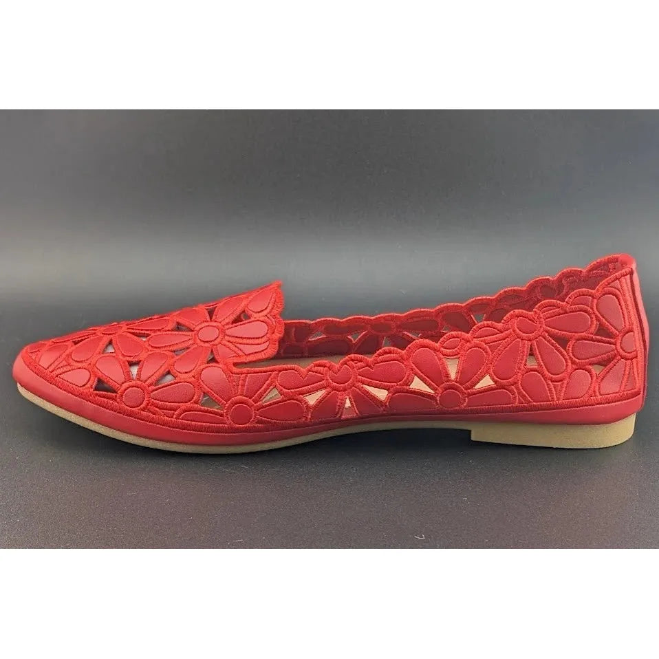 HEAWISH Women's Size 9 Slip On Floral Ballet Round Toe Dress Shoes Flats in Red SoleComfort.shoes