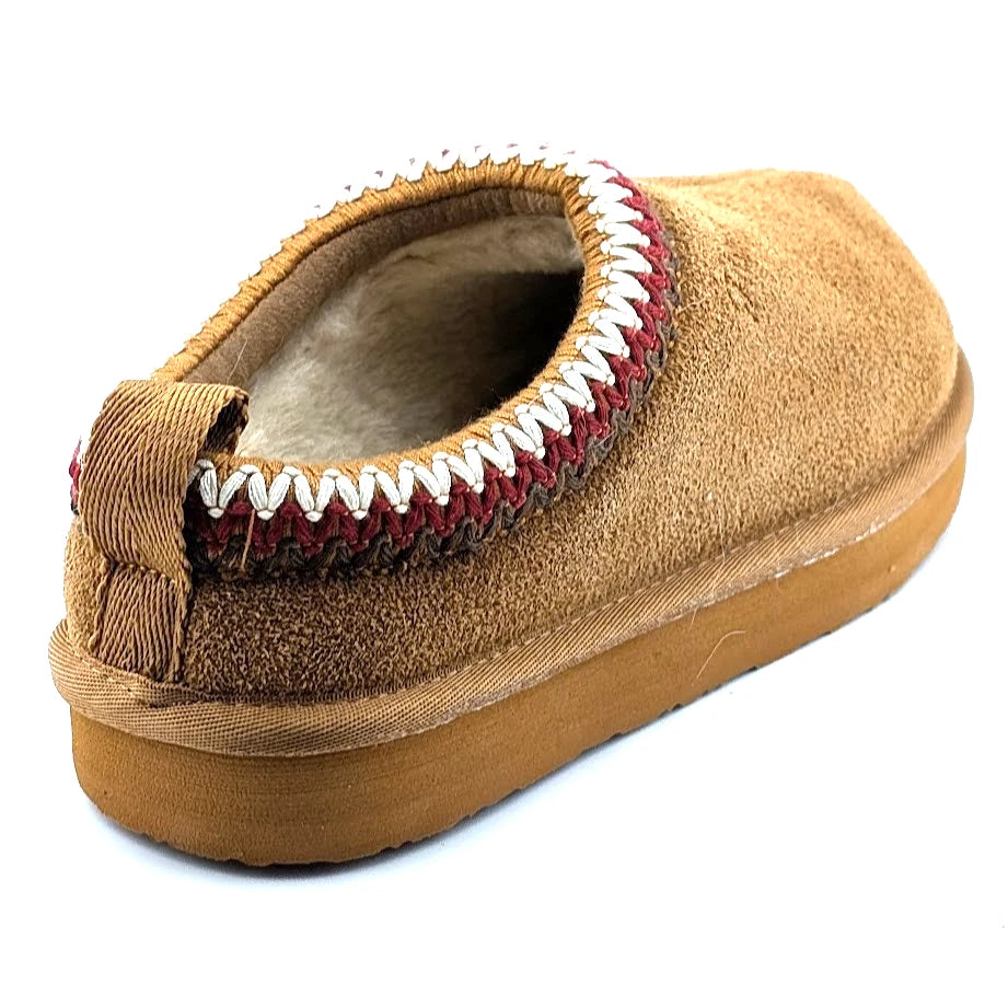 Fitory Size 8 Tan Suede Platform Booties with Faux Fur and embroidered collar Fitory