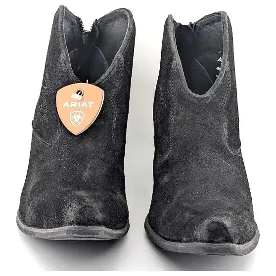 Ariat Women's Size 8 Layla Western Ankle Boots Distressed Black Suede - 10046888 Ariat