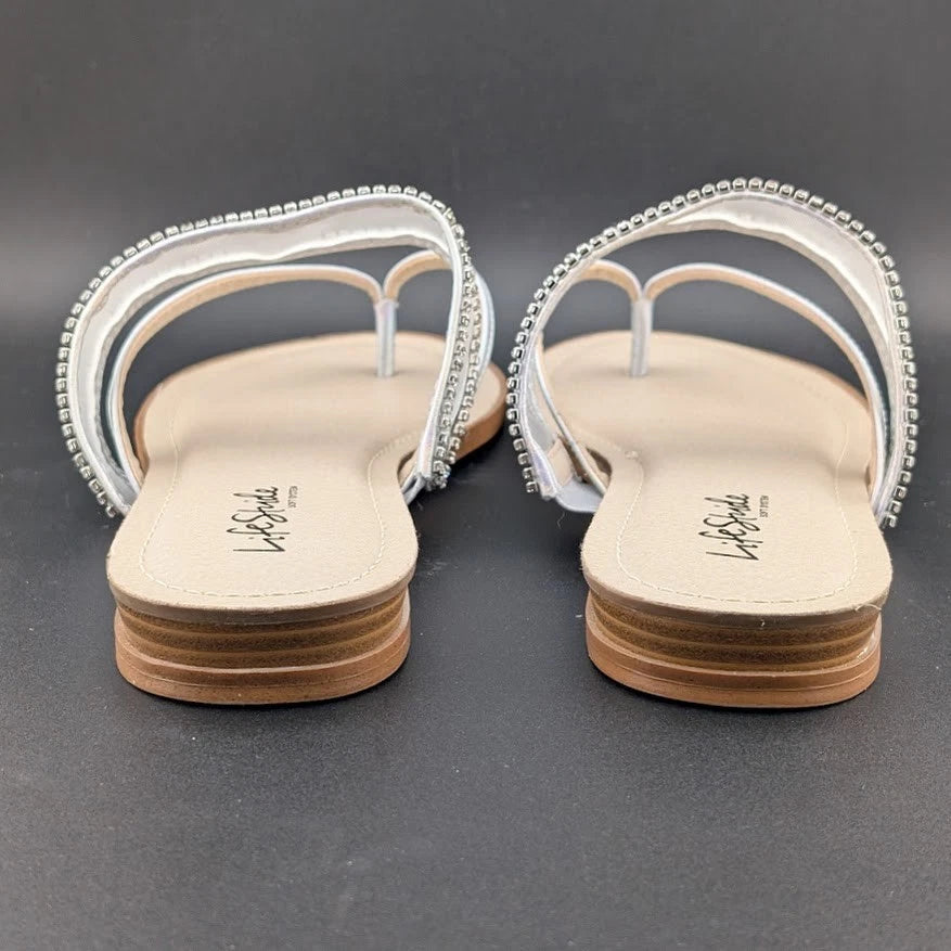 NEW Life Stride Women’s Size 11W Radiant Glow Slide Sandals Irridescent Silver SoleComfort.shoes