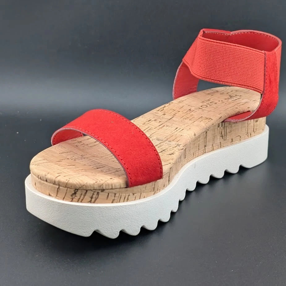 NIB Sun + Stone Women’s Red/White Cork Slip On Strappy Platform Sandal Open Toe Sun & Stone