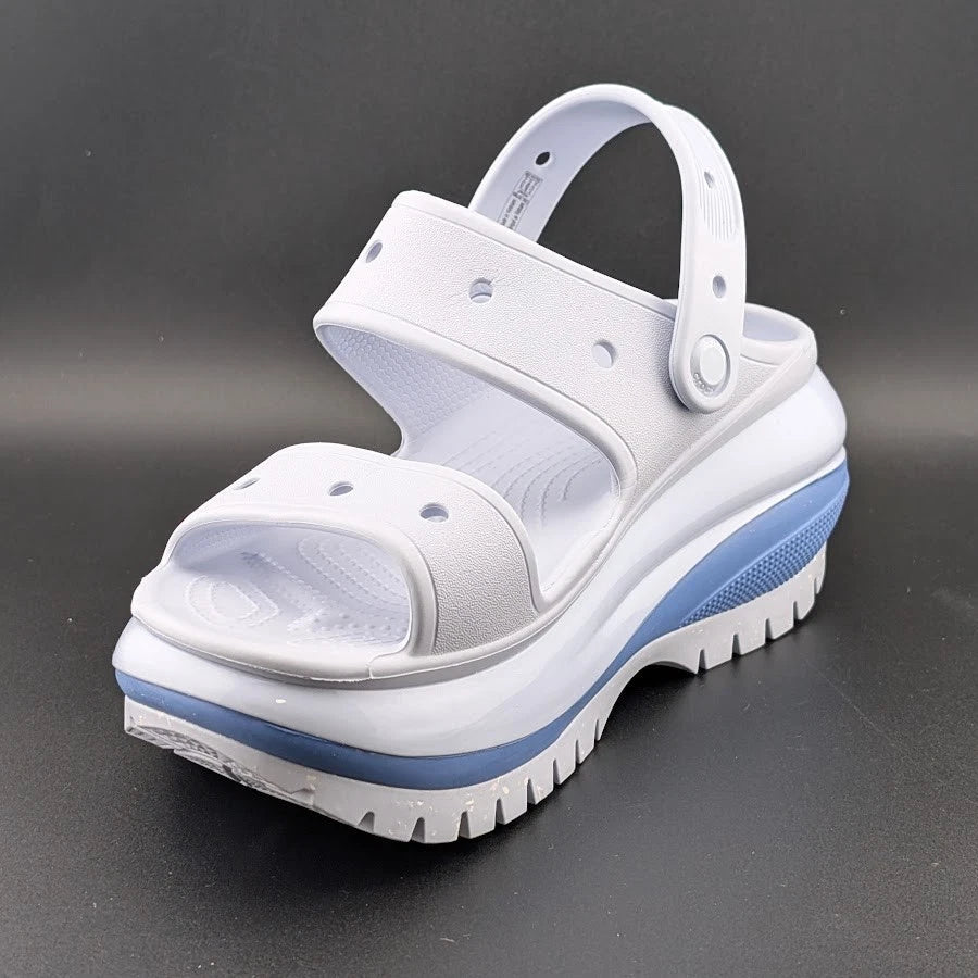 Crocs Size 7 (Wmn)/5 (Men)-Platform Mega Crush Sandals-White / Blue Chunky Comfort Crocs