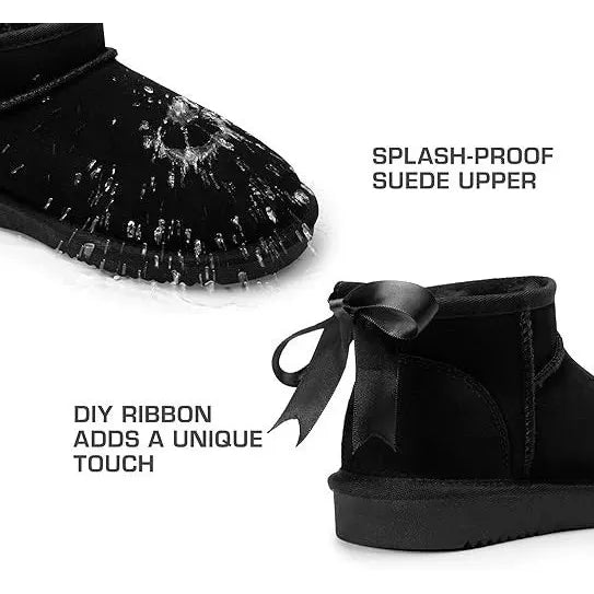 Women Genuine Grey Suede Booties w/ Faux Fur Lining Memory Foam Slip-on Boots Dream Pairs