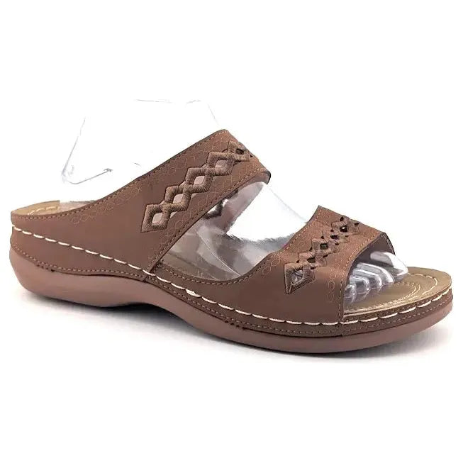 New Faux Leather Size 12 /43 Two Strap Sandal Casual Outdoor Women Flat Sandals - SoleComfort.shoes