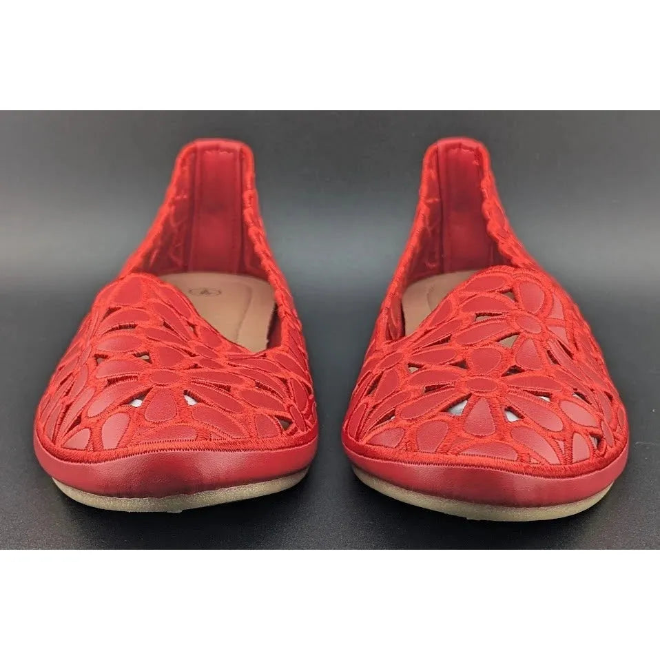 HEAWISH Women's Size 9 Slip On Floral Ballet Round Toe Dress Shoes Flats in Red SoleComfort.shoes